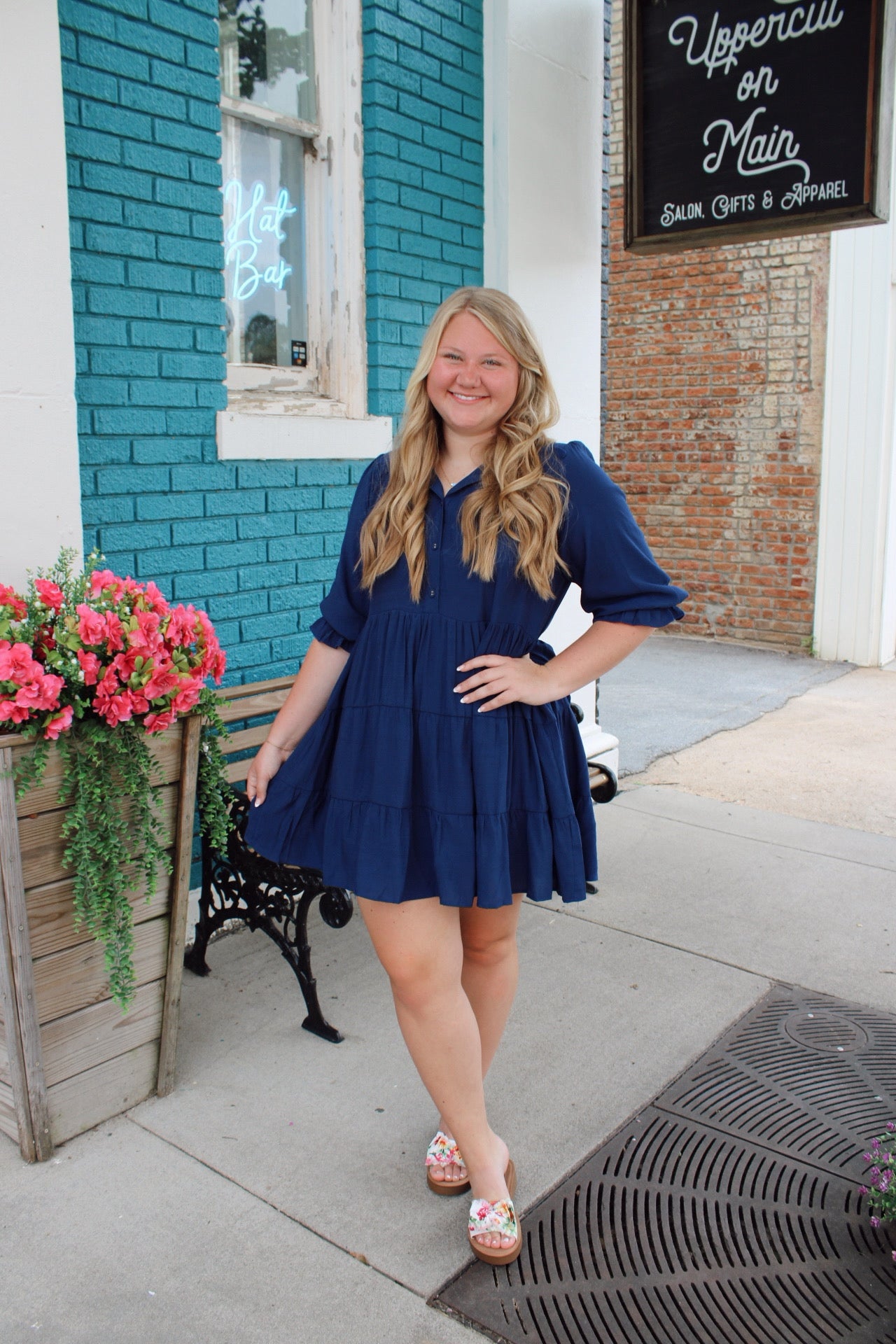 UMGEE Navy Tiered Puff Mini Dress