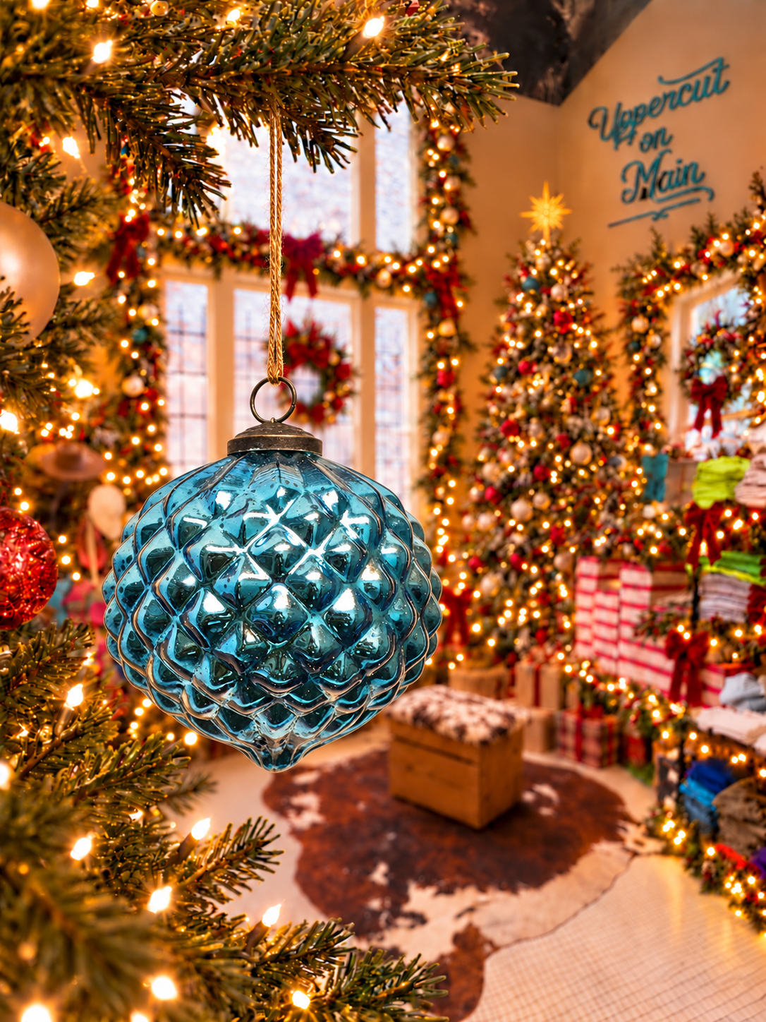 Mercury Glass Diamond Finial Ornament 4" Lt. Blue