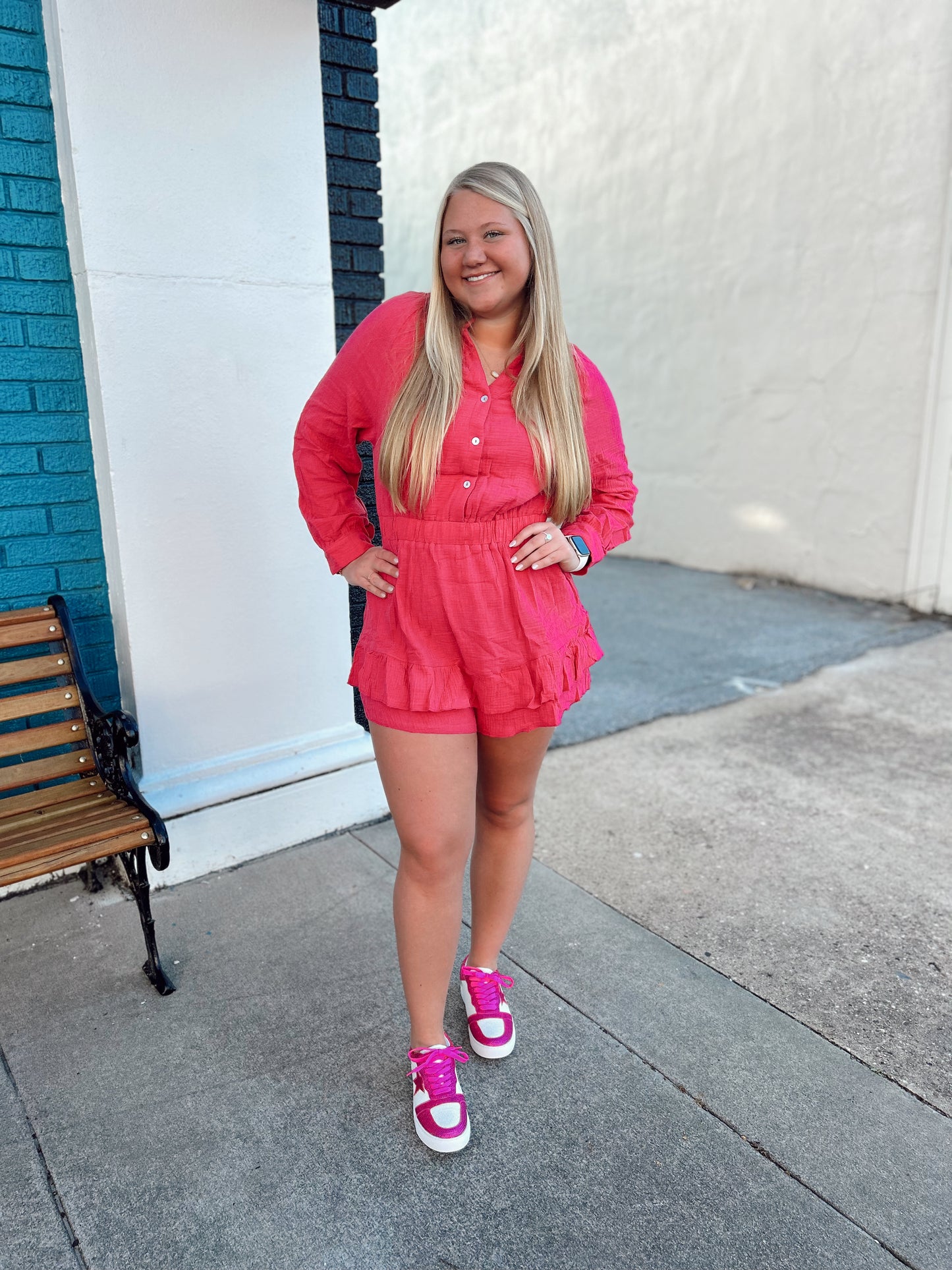 Hot Pink Ruffled Romper