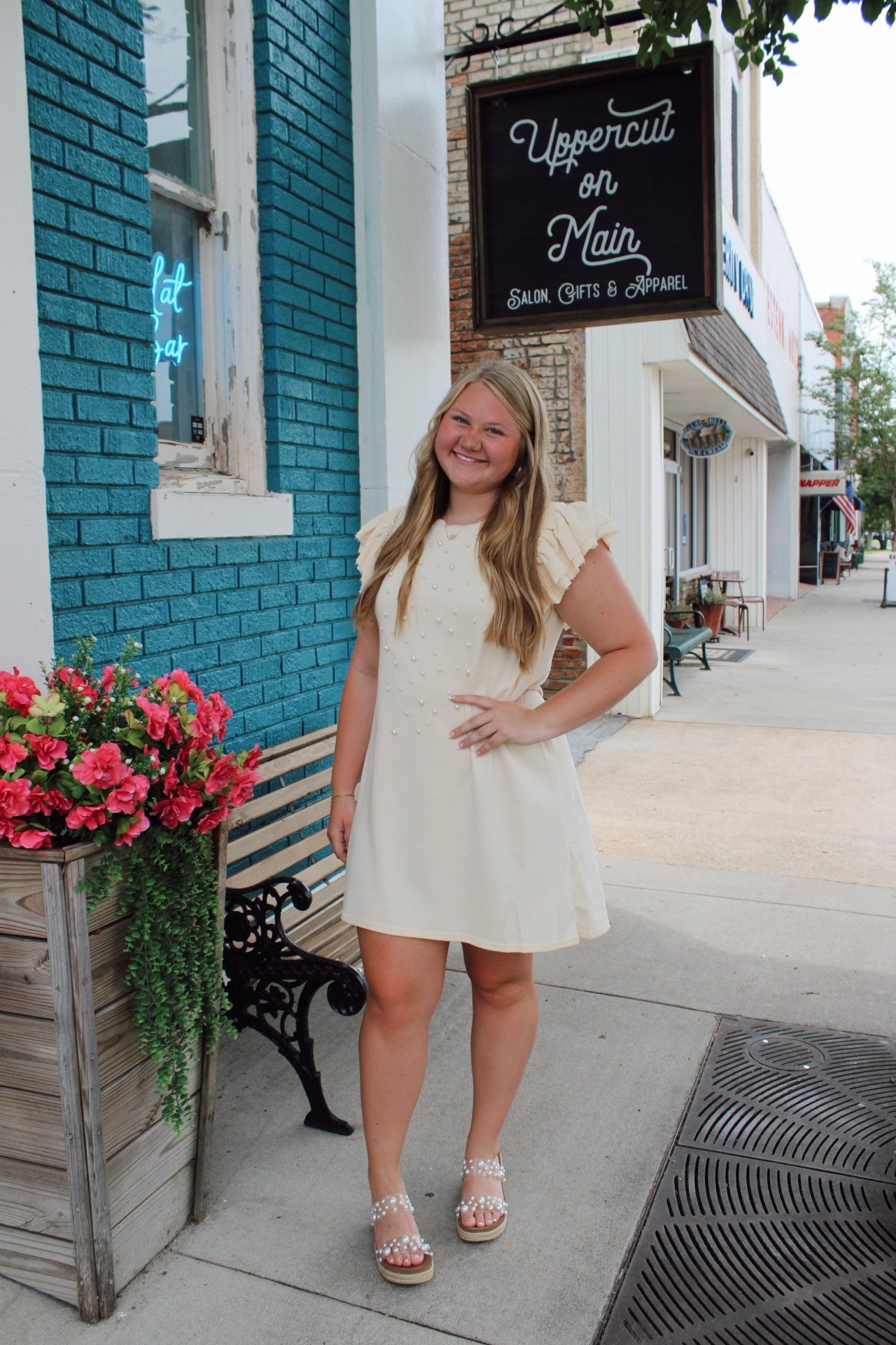 UMGEE Pearl Round Neck Mini Dress