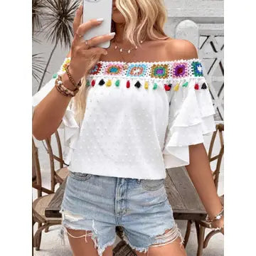 Off Shoulder Ruffled Sleeve Top