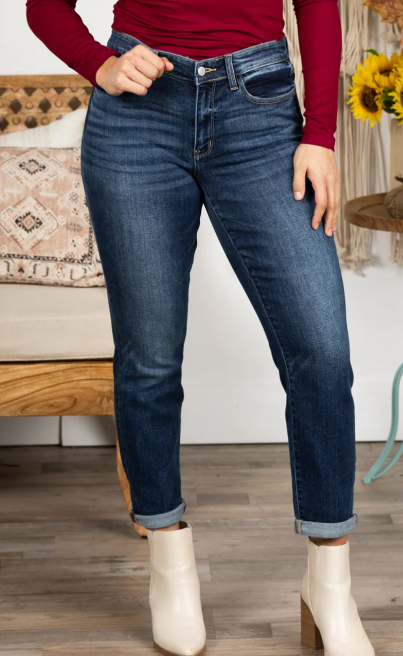 JUDY BLUE High Waist Cuffed BF Jeans