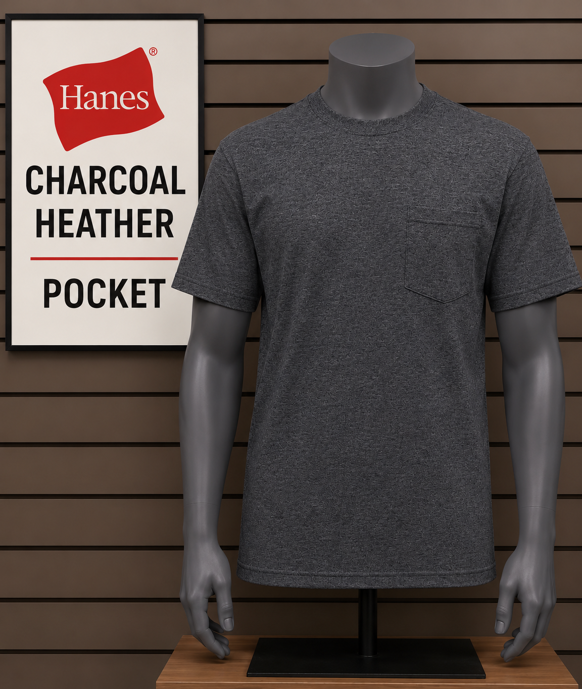 Hanes CHARCOAL HEATHER Pocket
