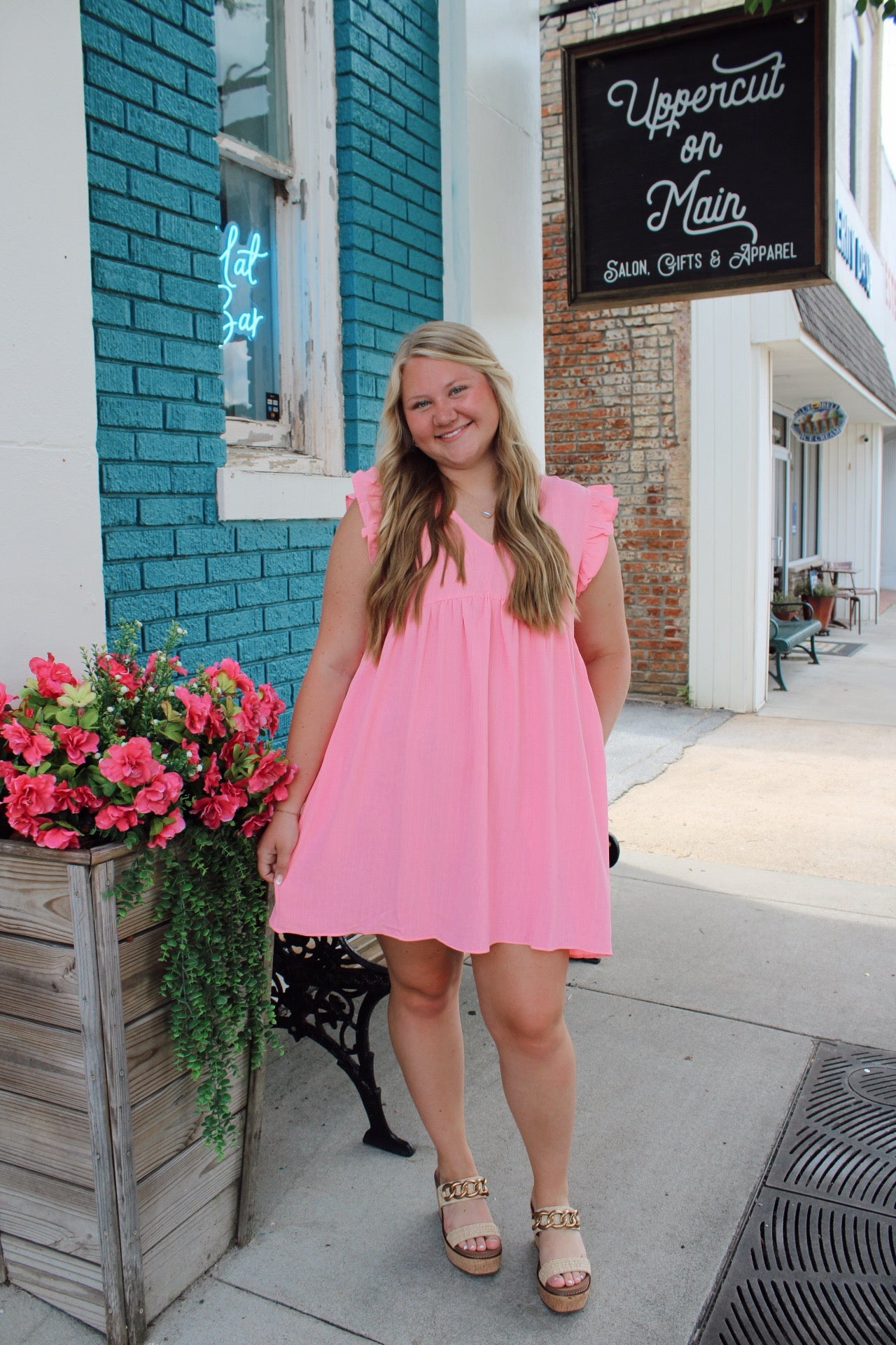 UMGEE Pink V-Neck Ruffle Dress