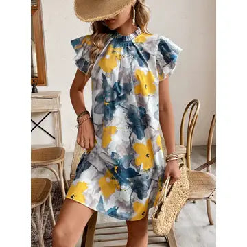 Floral Blue & Yellow Dress