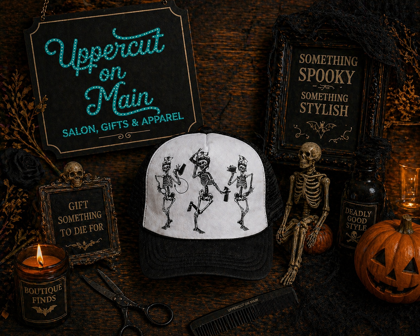 DANCING SKELETON HAIRSTYLISTS Custom Hat