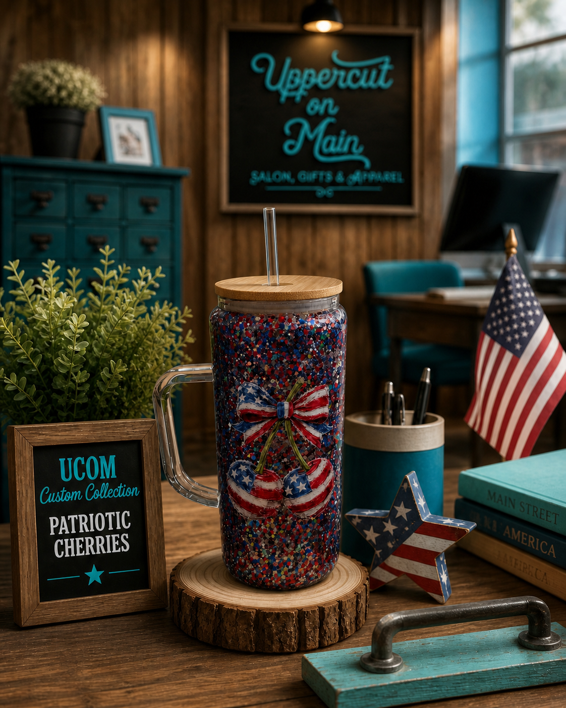 Patriotic Cherries Glitter Tumbler