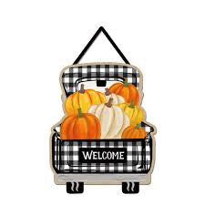 EVERGREEN Pumpkin Plaid Truck Door Decor