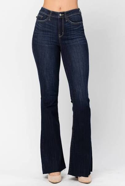 JUDY BLUE Raw Hem Flare Jeans