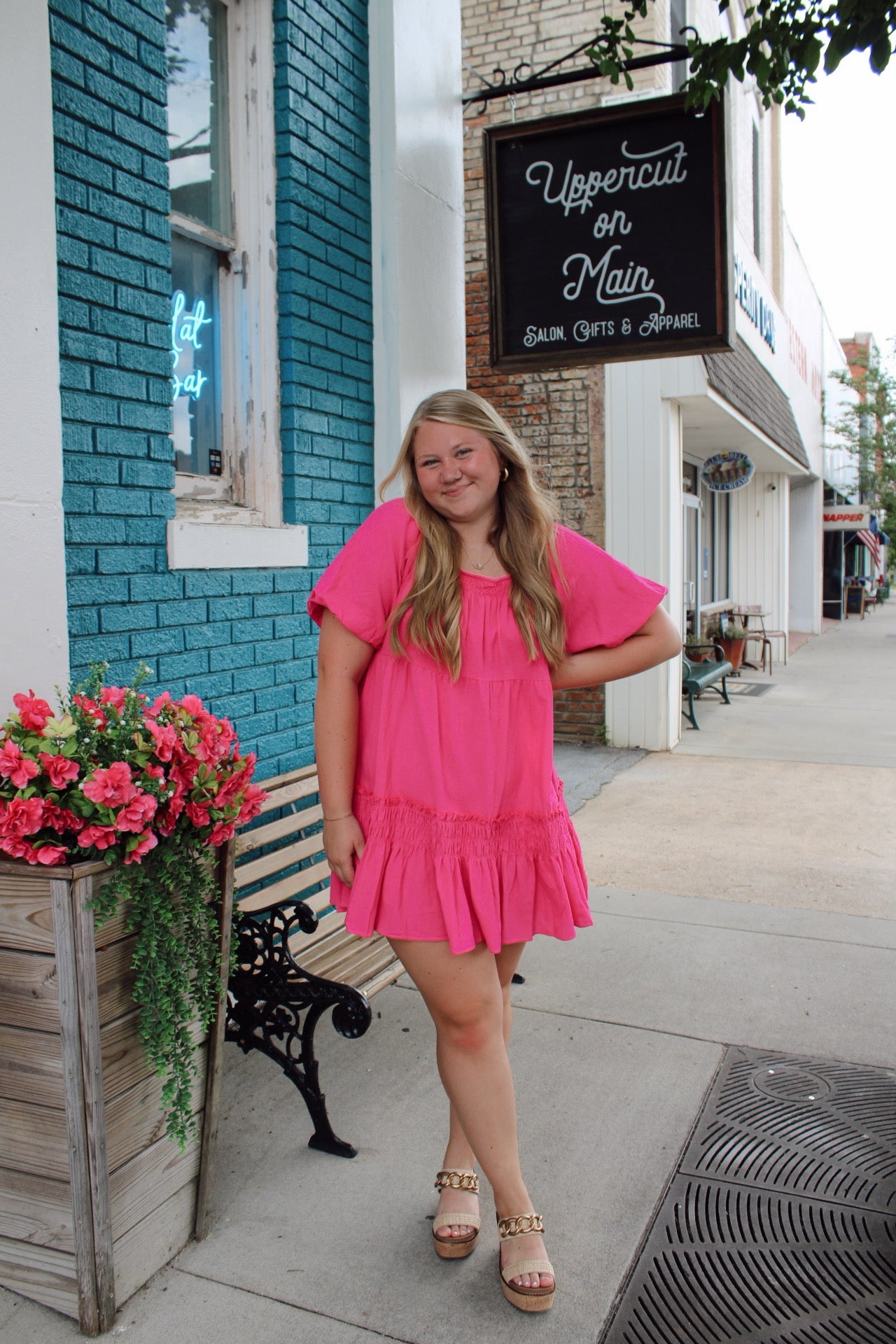UMGEE Round Neck Cotton Dress With Puff Sleeves