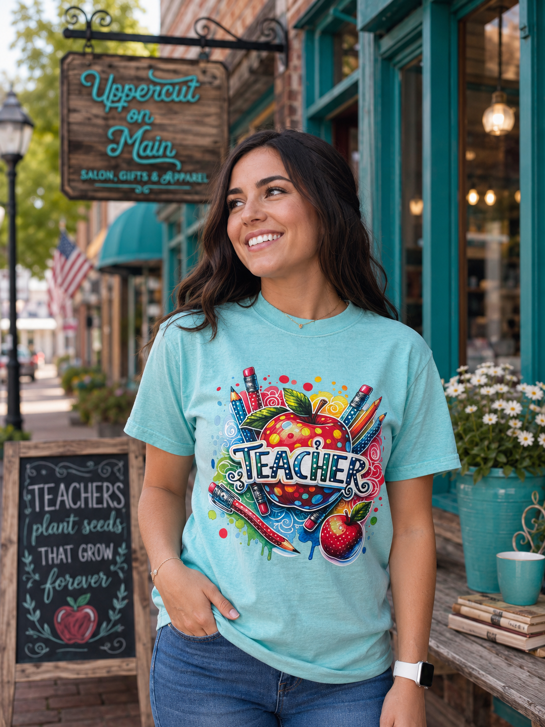 Colorful Apple Teacher Custom Tee