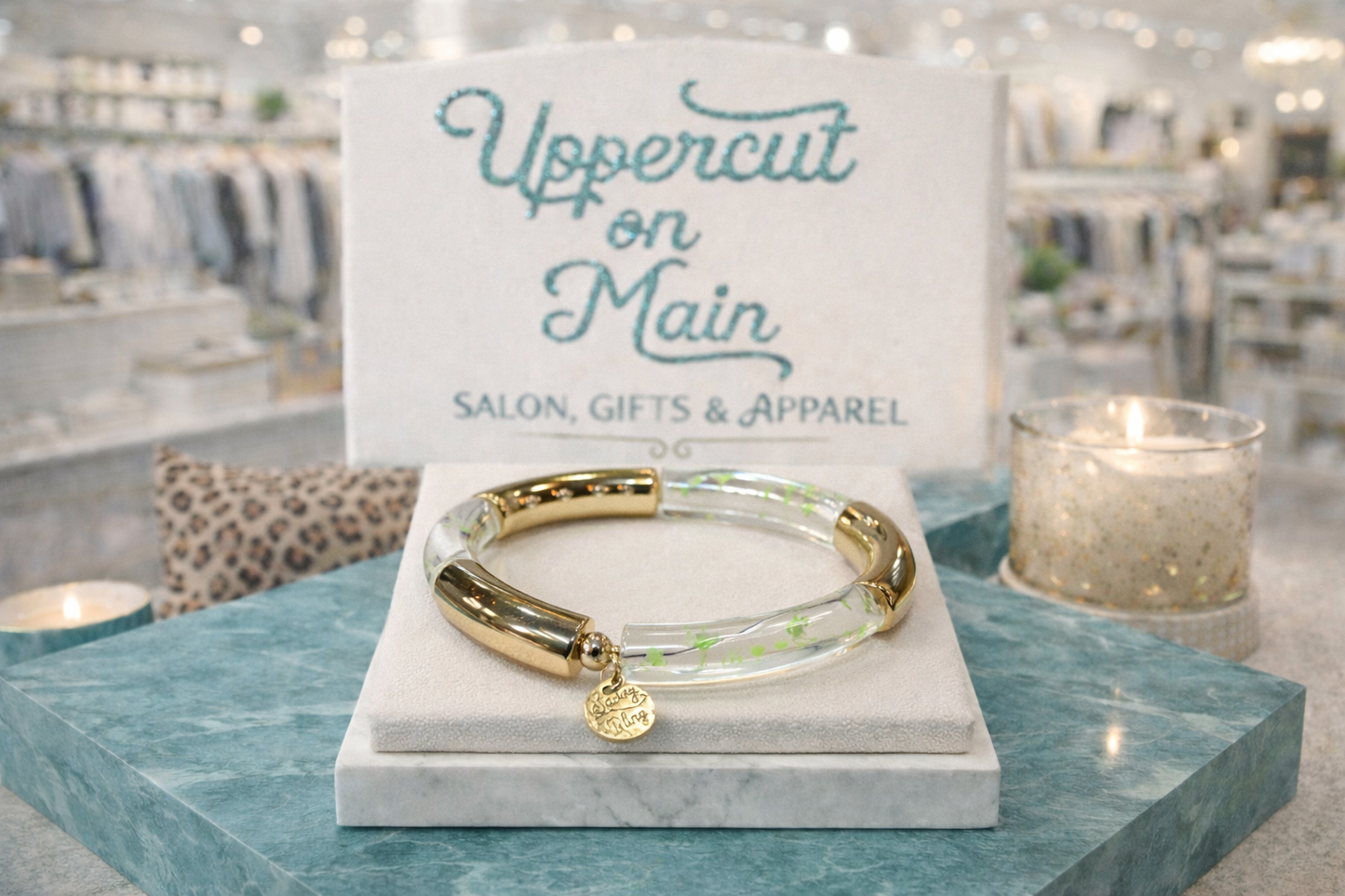 SAVVY Clear/Green/Gold Tube Bracelet