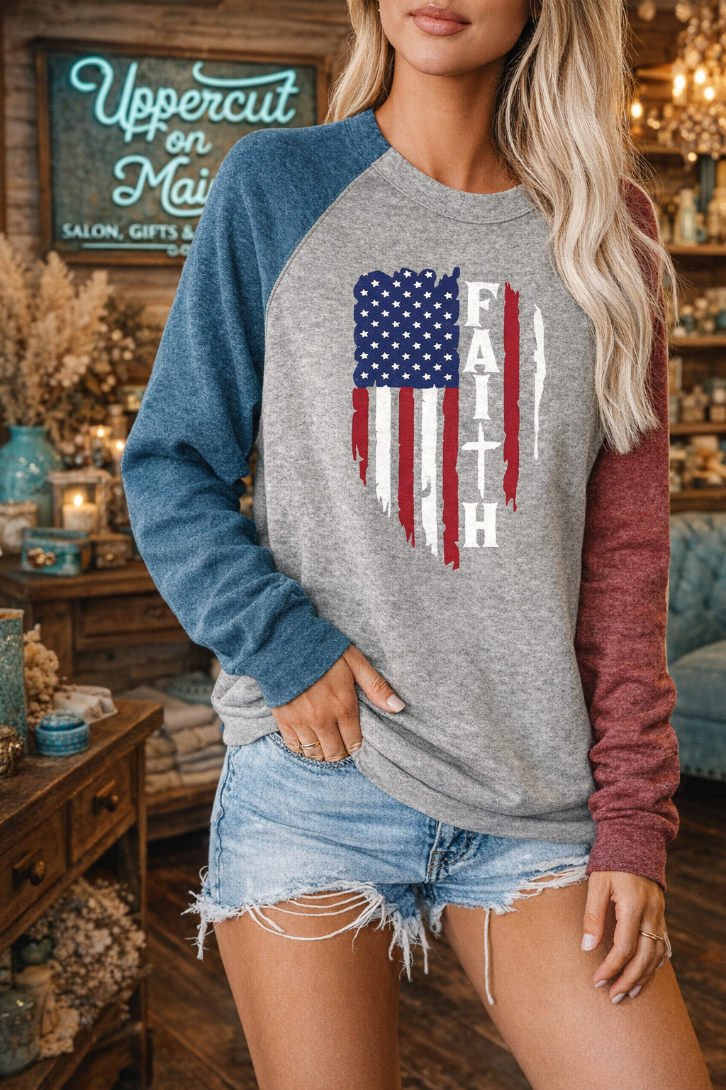 USA Flag Faith Print Top