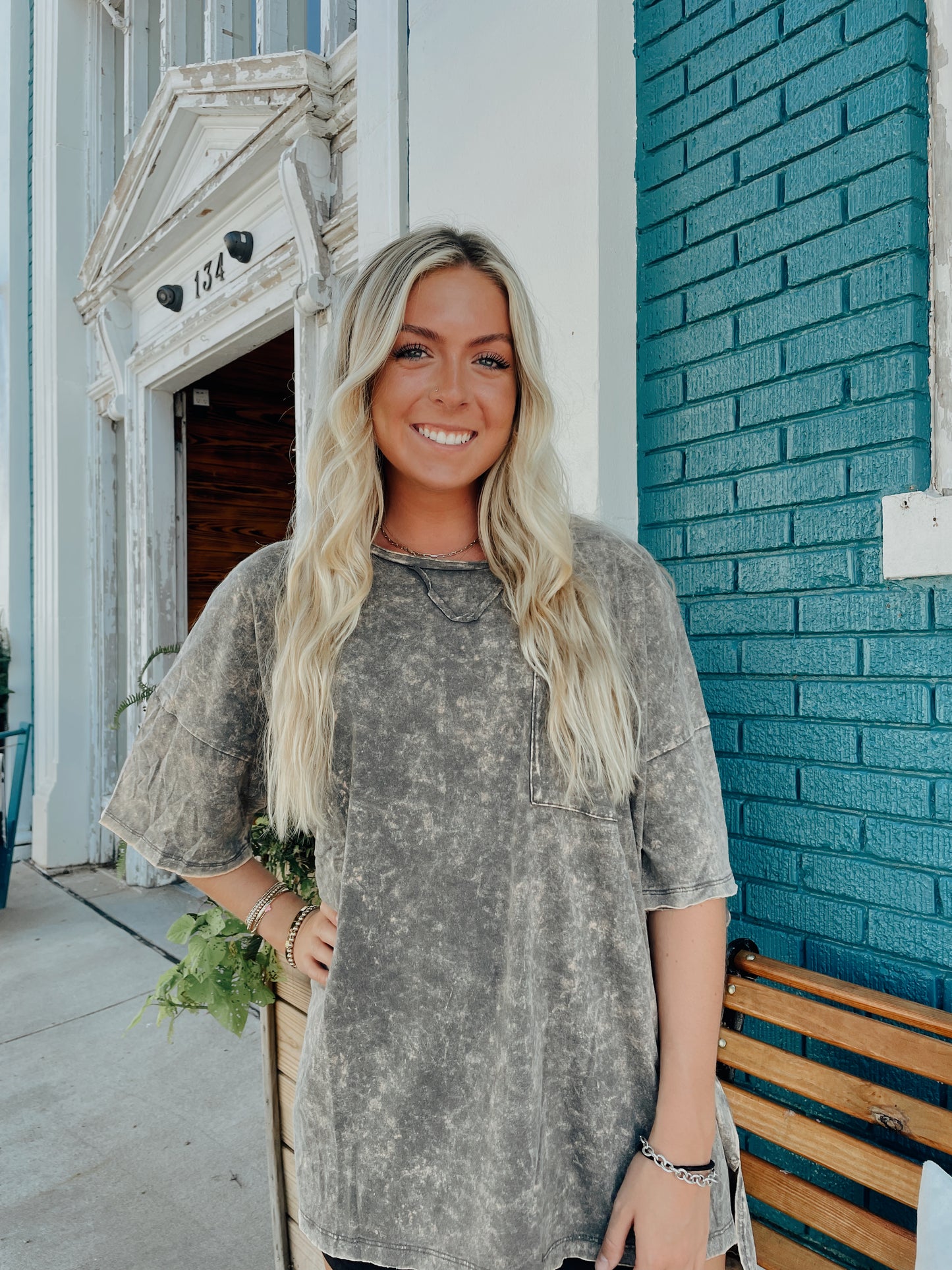 Acid Washed Raw Hem Top