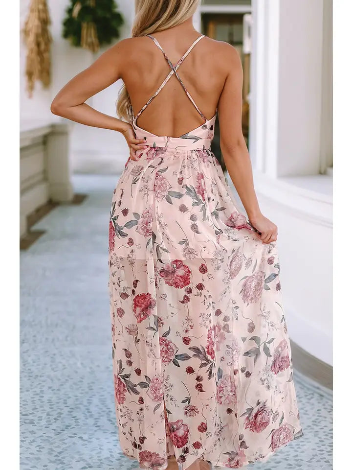 Floral Empire Waist Backless Dress