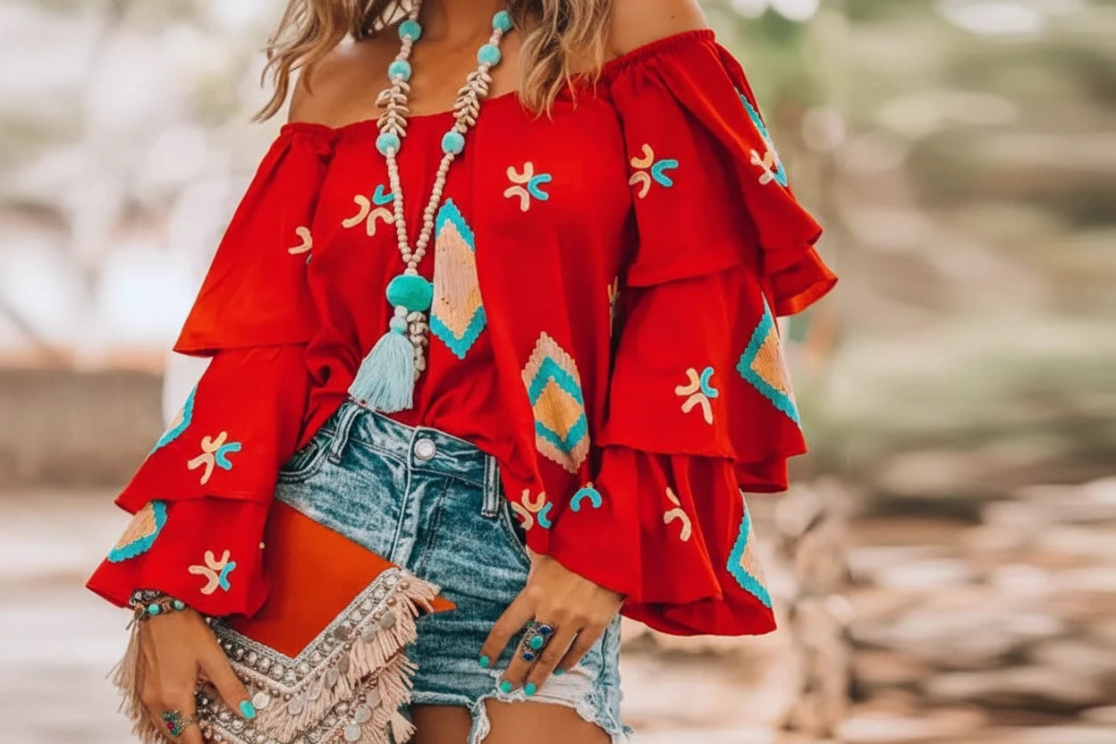 Red BOHO Top