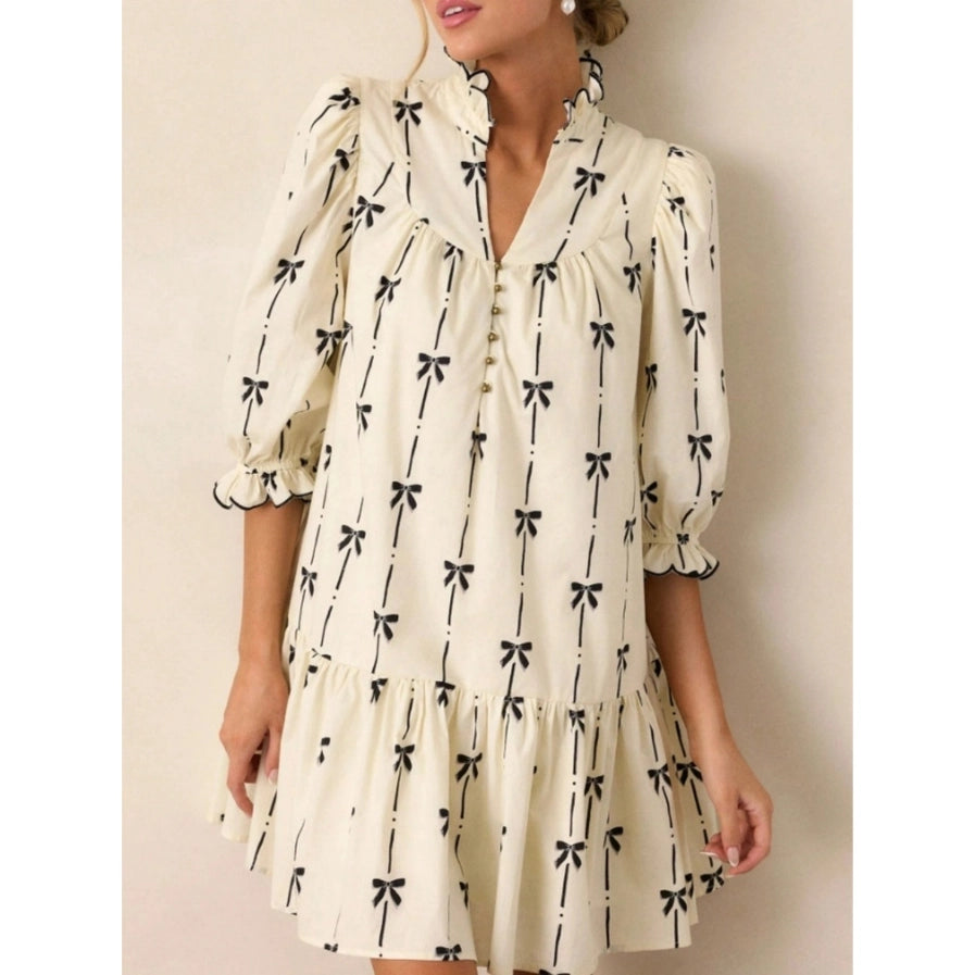 Ivory Tiered Dress w/ Black Bows