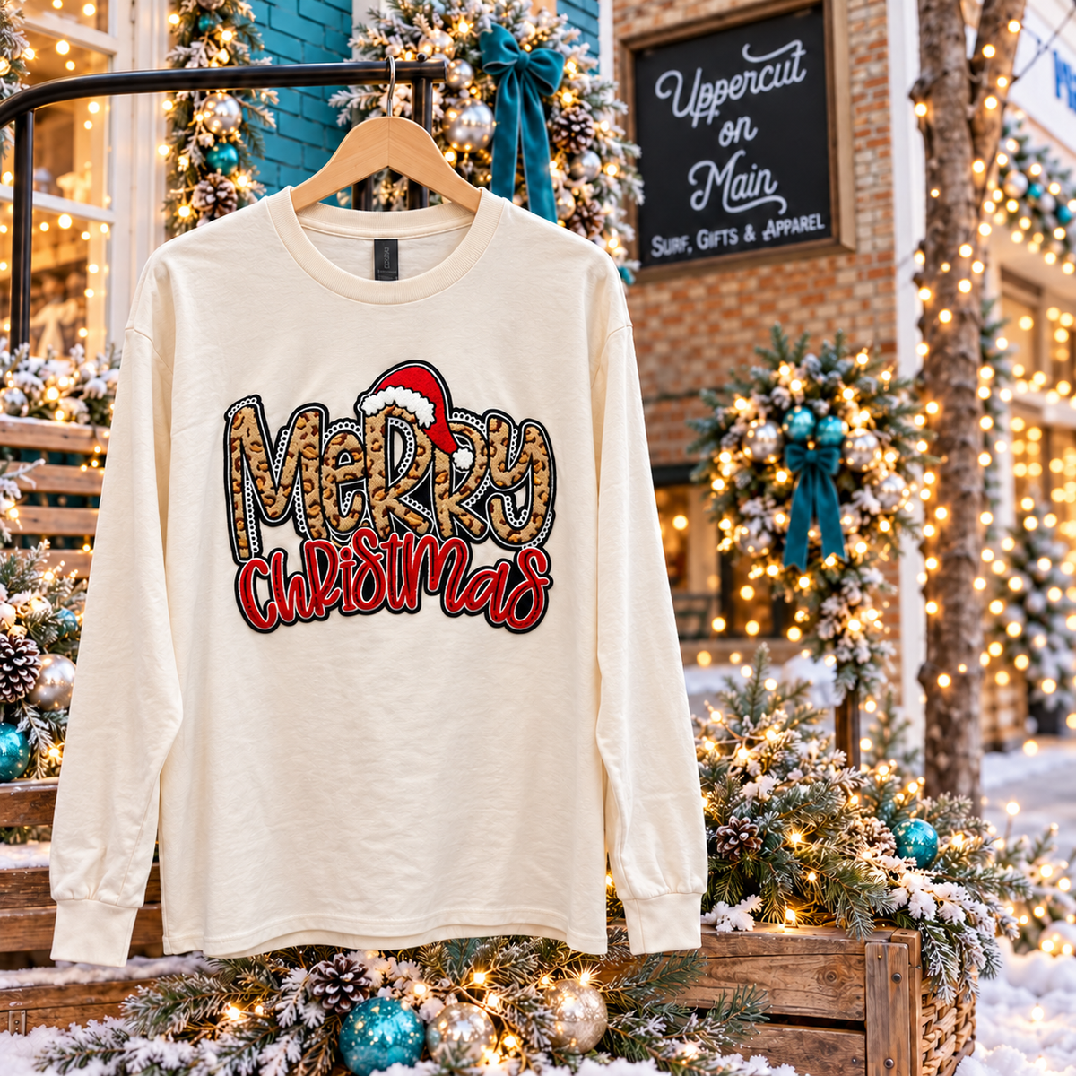 Leopard MERRY CHRISTMAS Chenille Patch Shirt