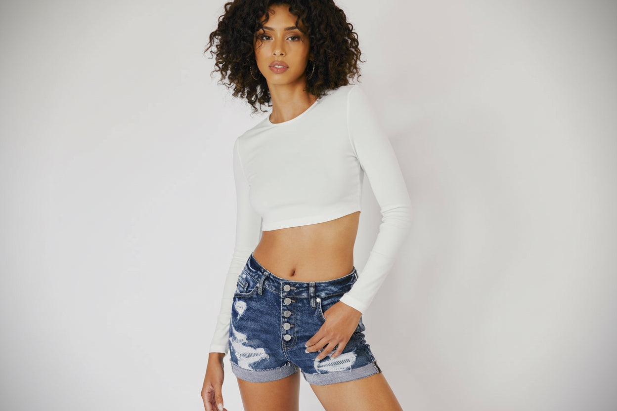 Kan Can High Rise Distressed Shorts