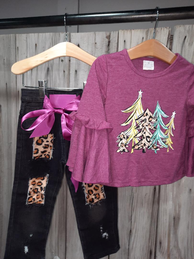 Plum Christmas Tree Jean Set