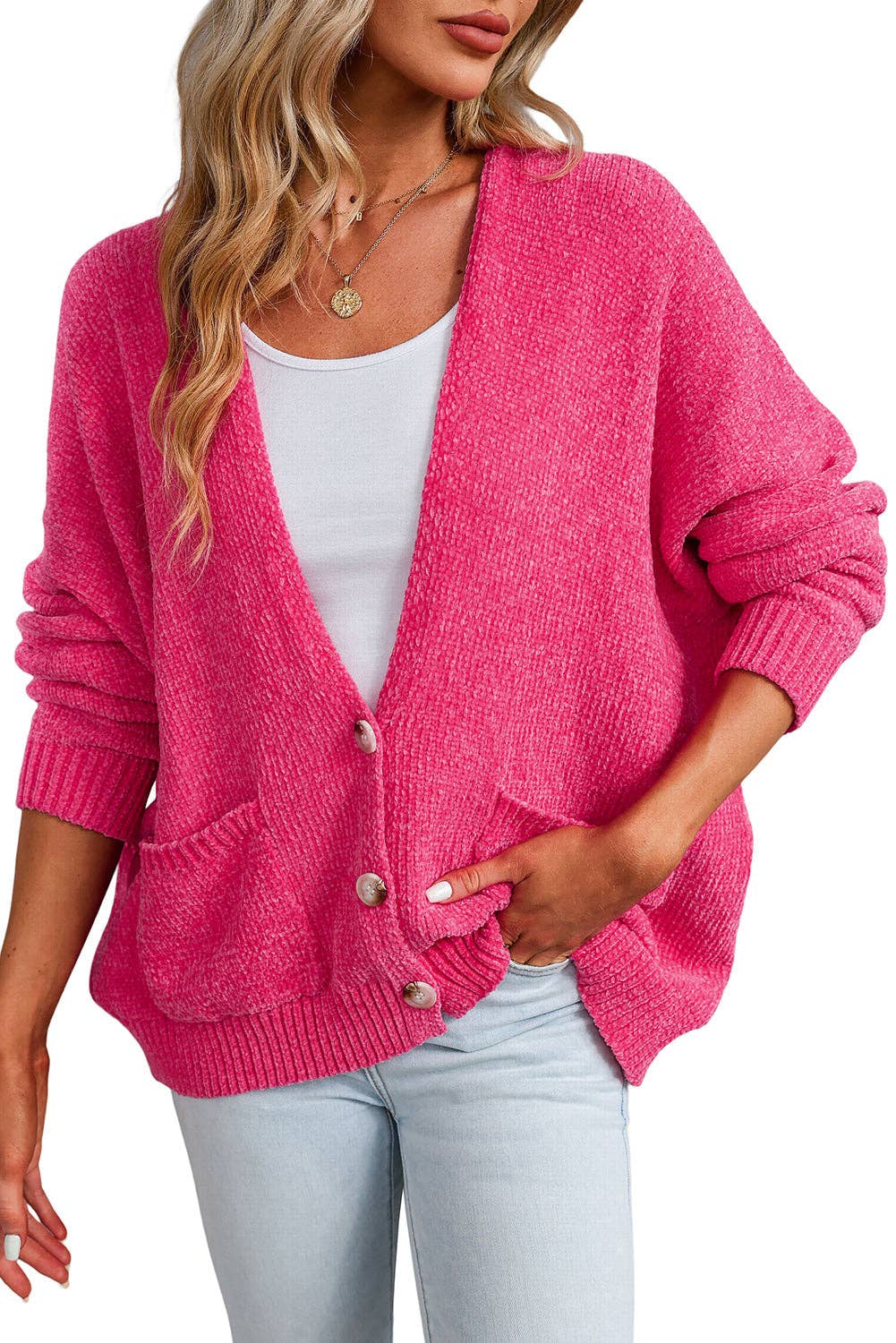 Rose (Pink) Button Front Sweater