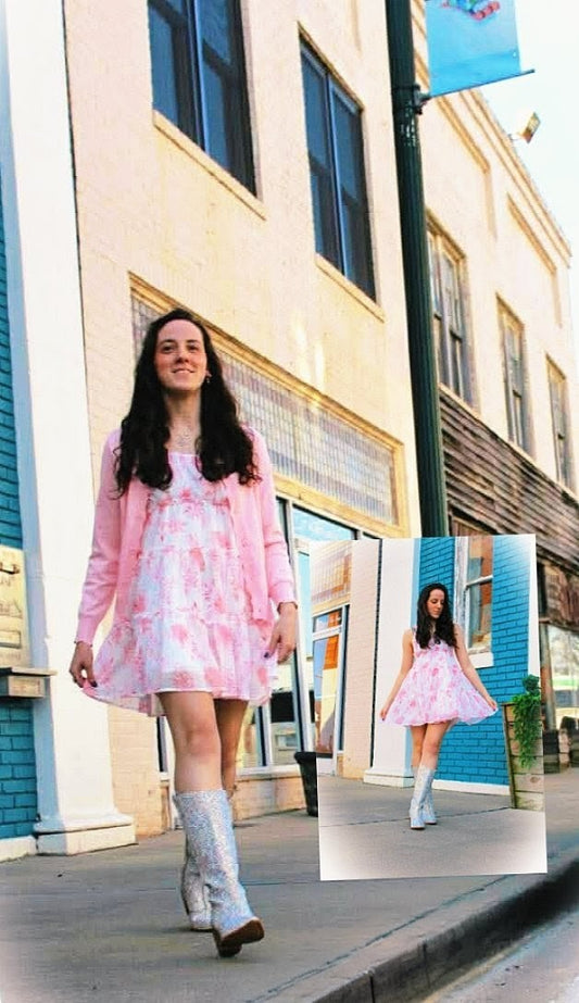 Floral Pink Halter Dress