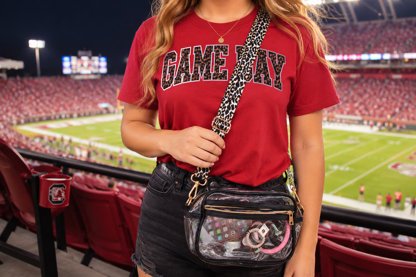 Kendall LEOPARD/CLEAR STADIUM CROSSBODY
