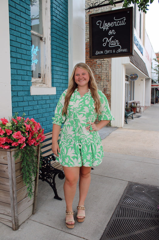 UMGEE Green Floral Ruffle Sleeve Dress