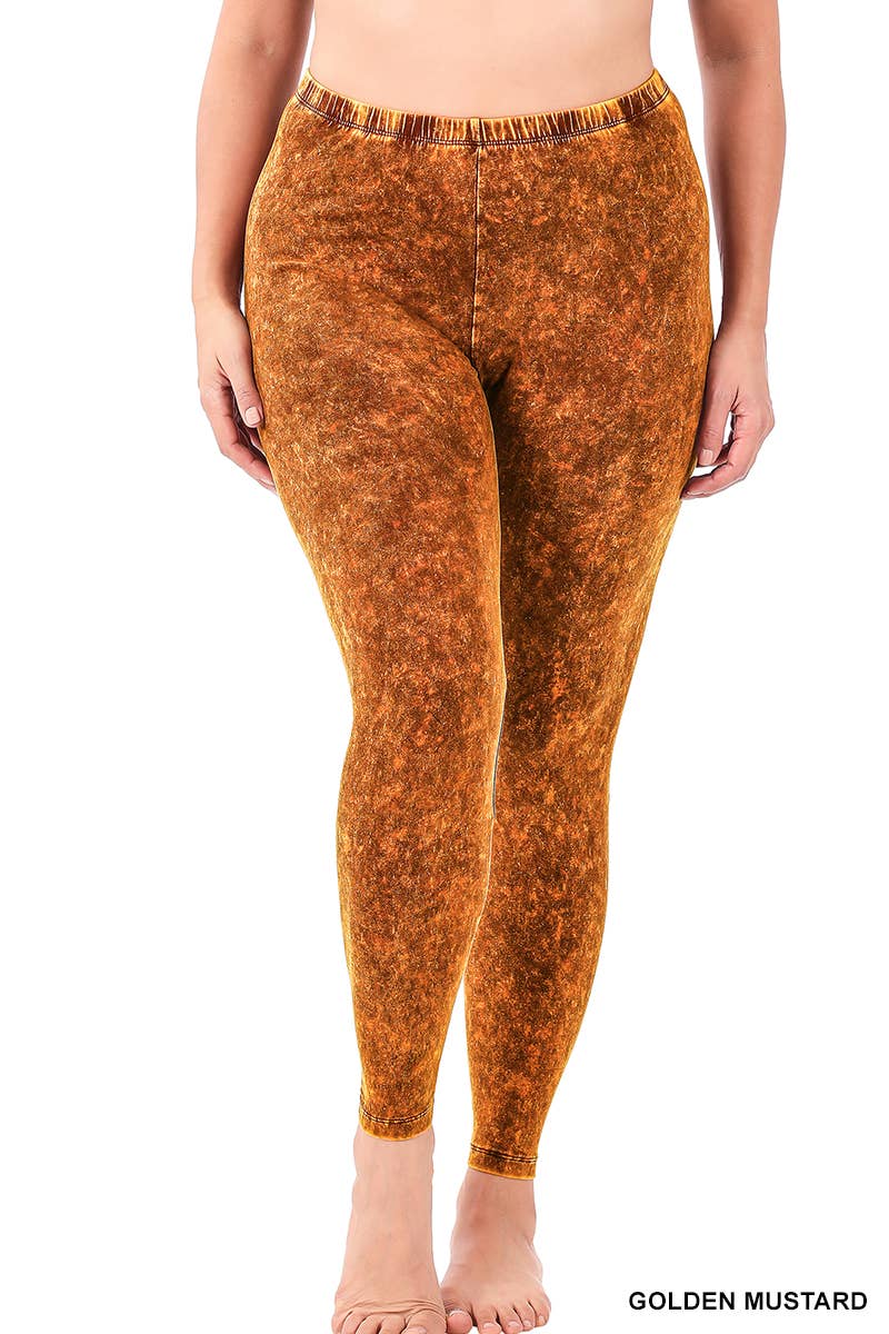 Plus Mineral Wash Cotton Leggings: AMERICANO