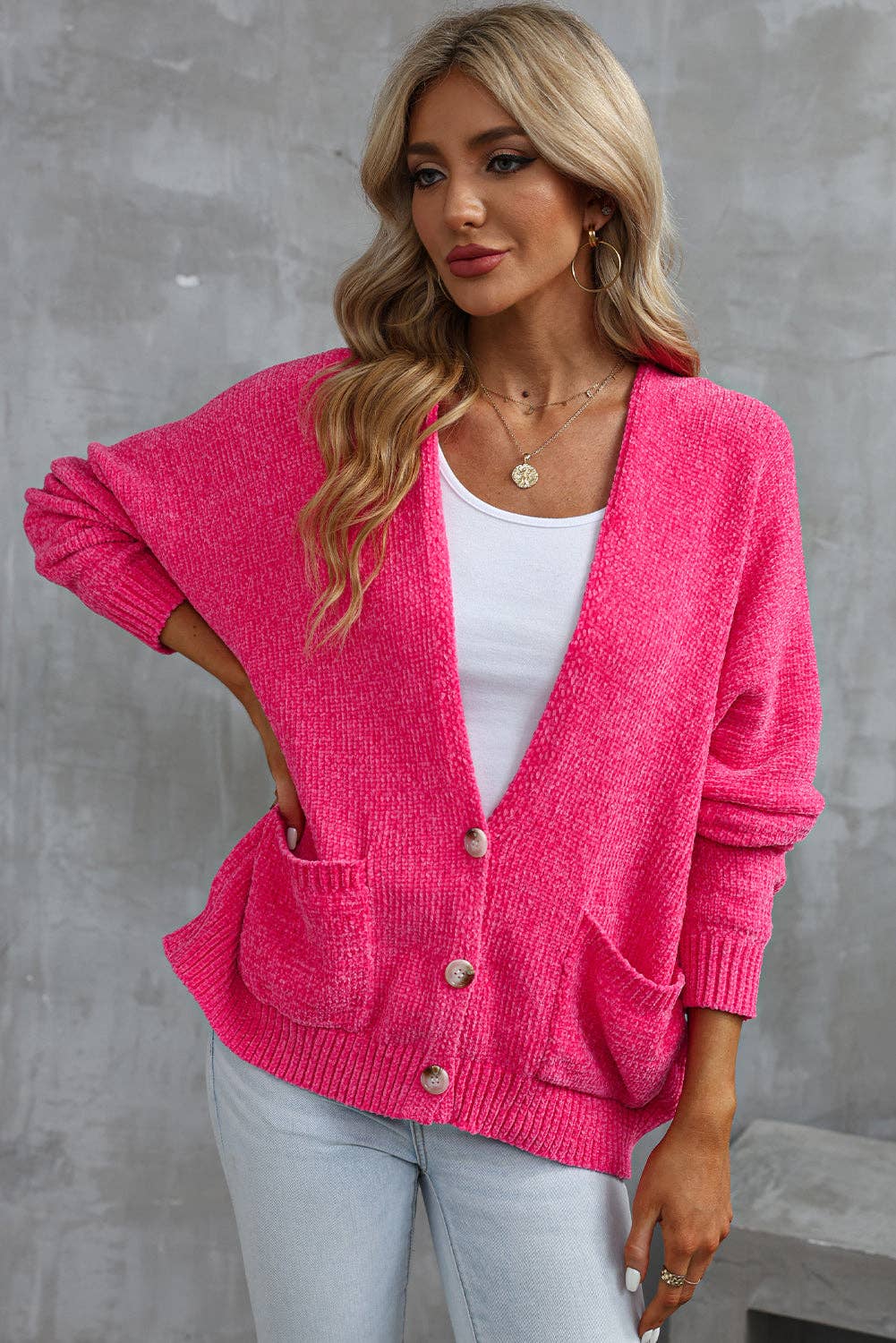 Rose (Pink) Button Front Sweater