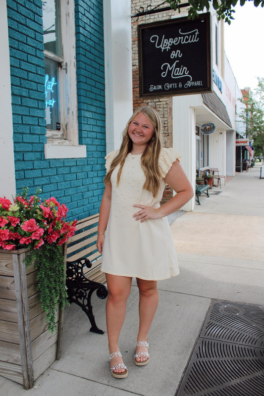 UMGEE Pearl Round Neck Mini Dress