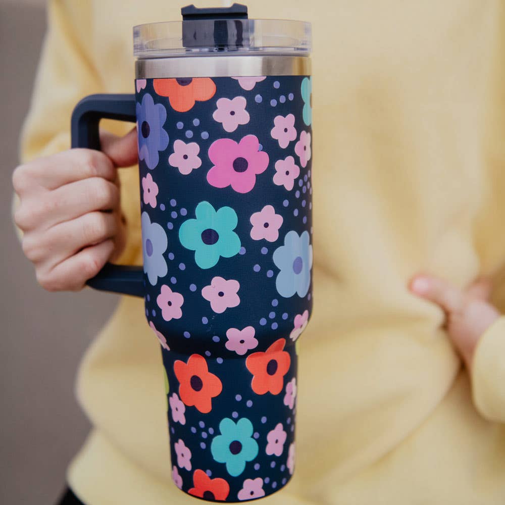 Navy Daisy Tumbler with Handle