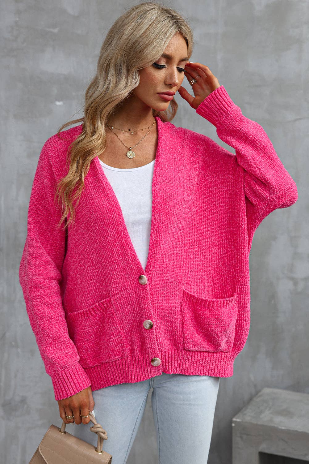 Rose (Pink) Button Front Sweater