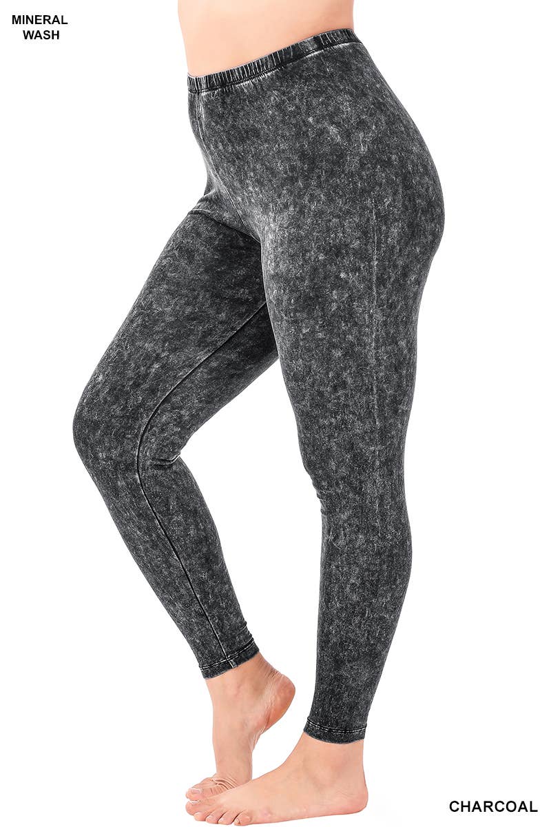 Plus Mineral Wash Cotton Leggings: AMERICANO