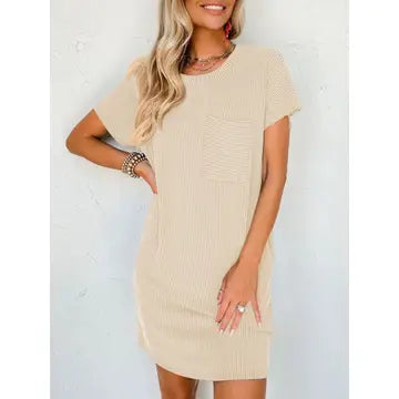 Striped Short Sleeve Pocket Dress