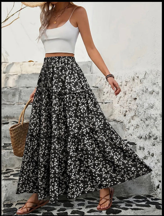 Black Floral Layered Skirt
