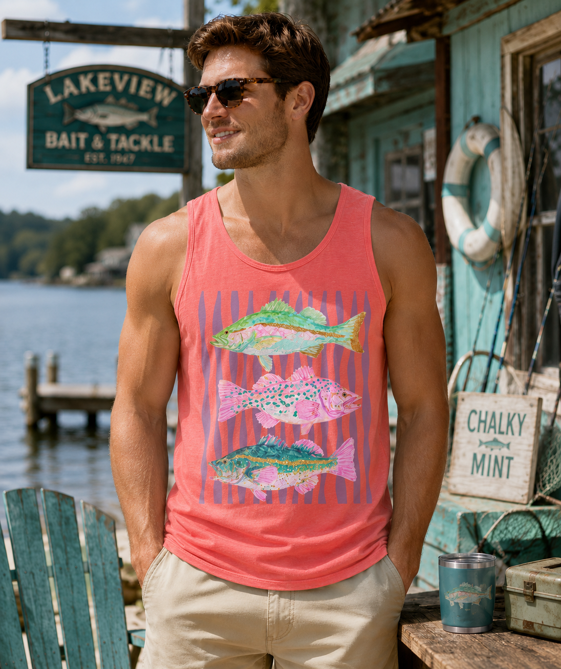 STRIPED TRIPLE FISH  Custom Graphic Shirt