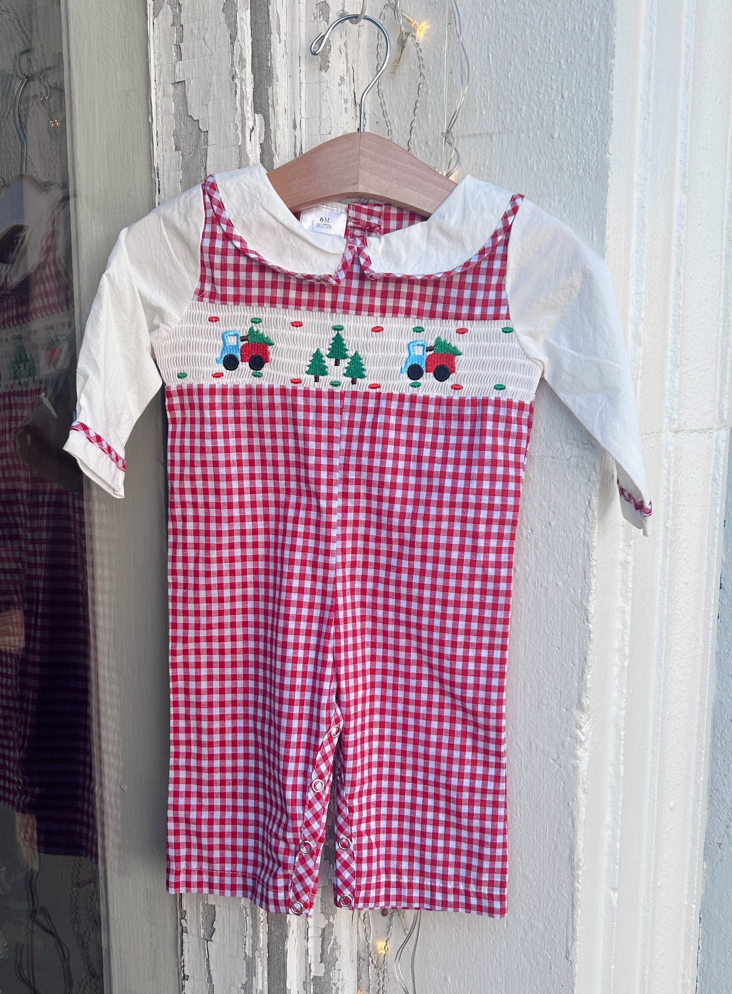 Red Checked Smocked Christmas Truck