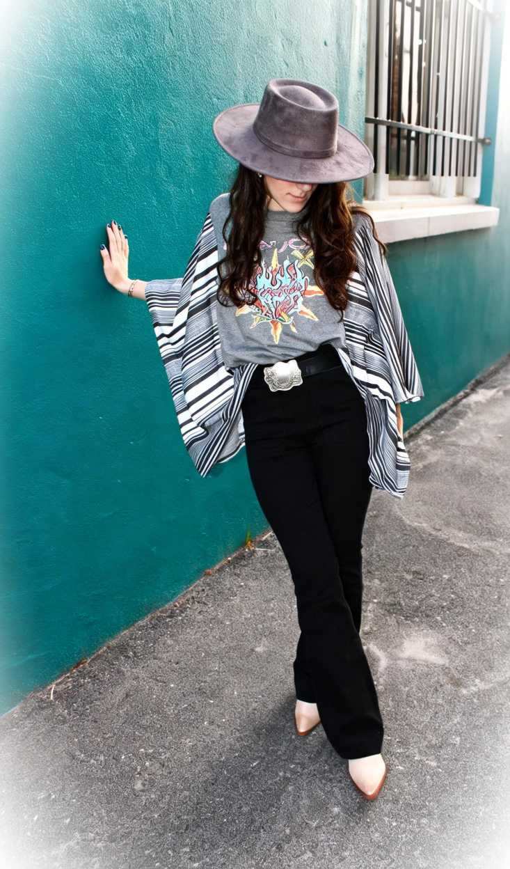 Band Printed Batwing Sleeve Tops