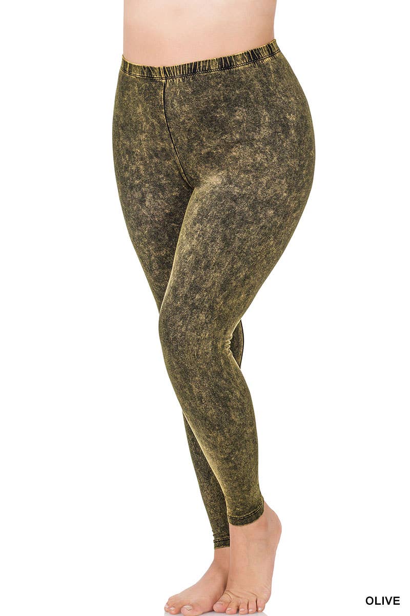 Plus Mineral Wash Cotton Leggings: AMERICANO