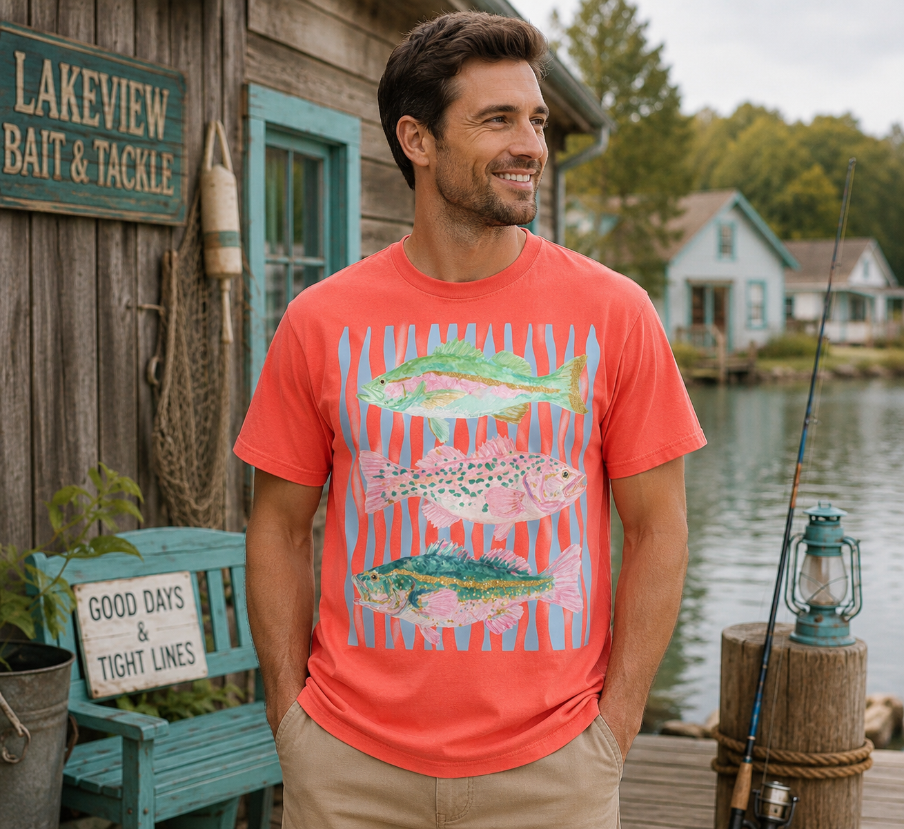 STRIPED TRIPLE FISH  Custom Graphic Shirt