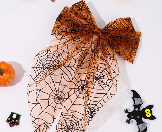 Halloween Orange bow w/spiderweb