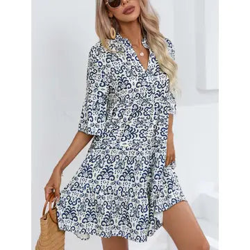 Loose V-Neck Short Casual Dress
