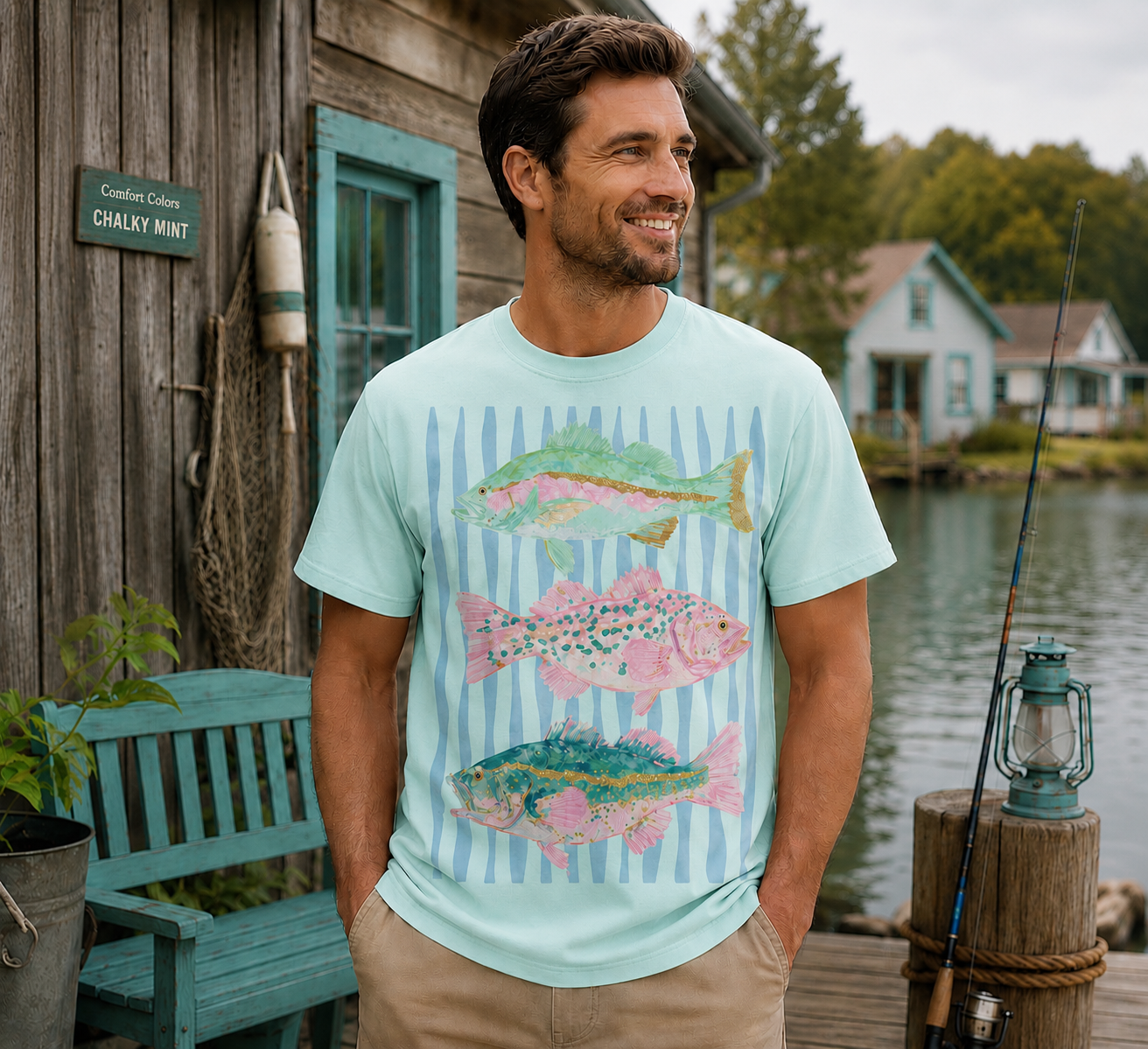 STRIPED TRIPLE FISH  Custom Graphic Shirt