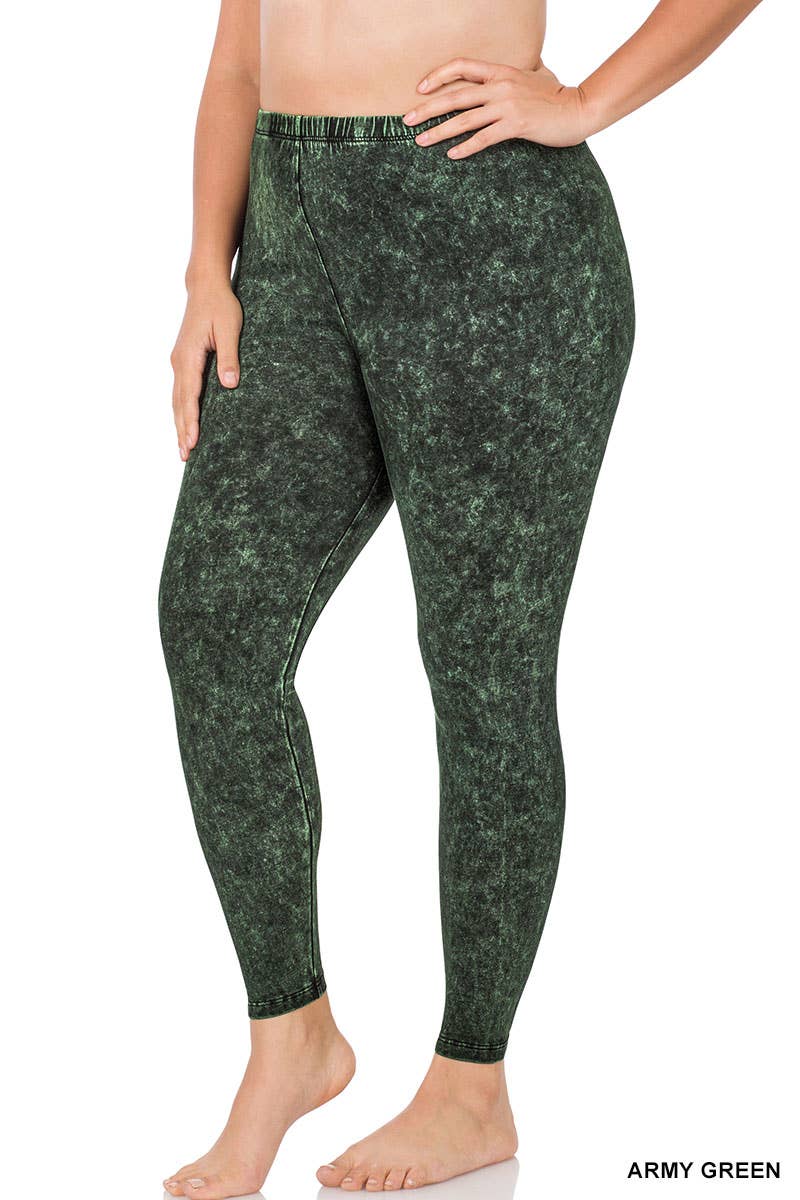 Plus Mineral Wash Cotton Leggings: AMERICANO
