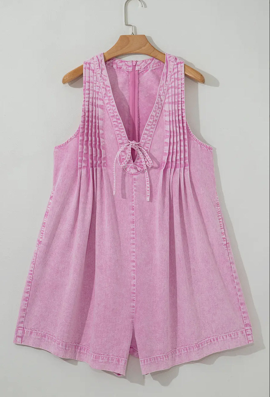 Pink V-Neck Denim Romper
