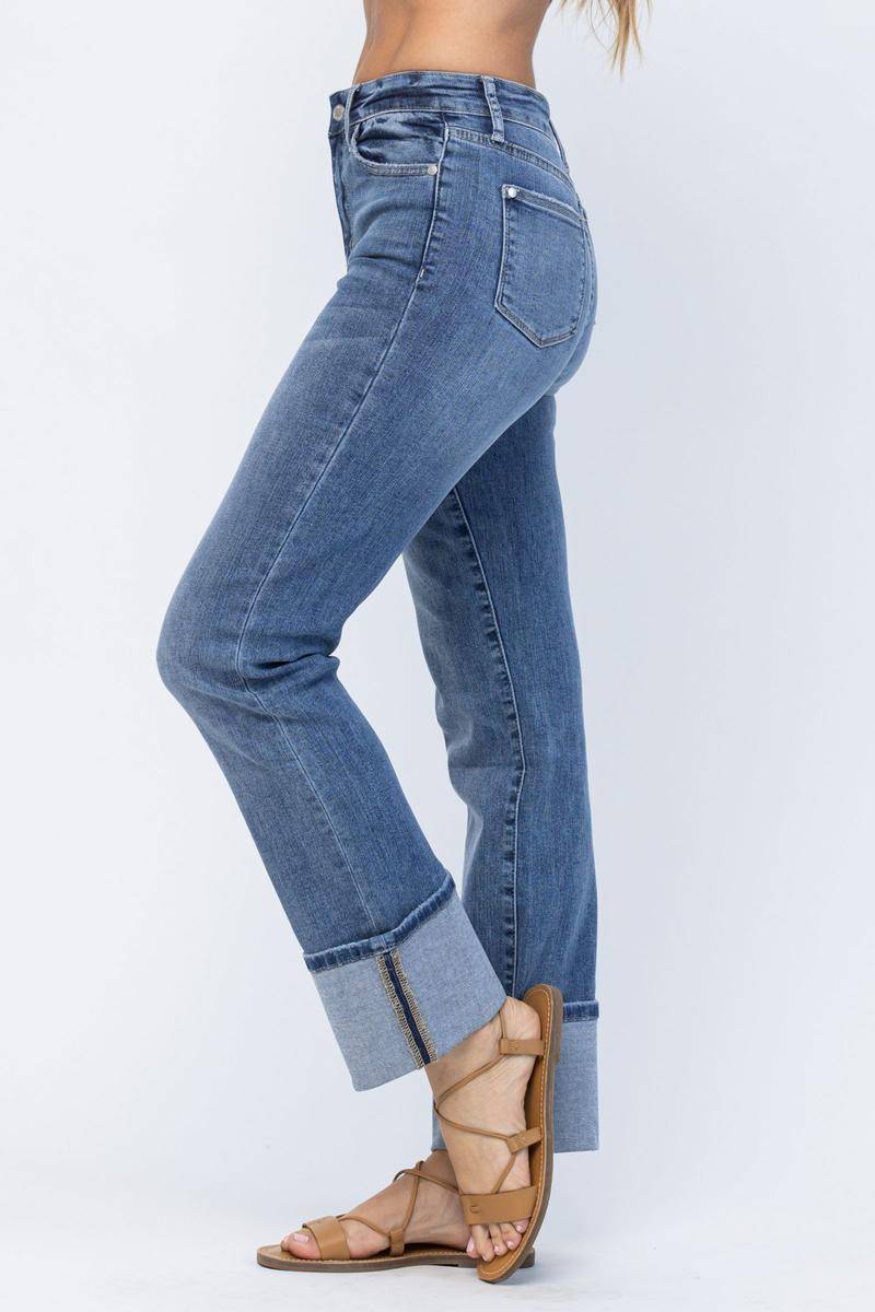 JUDY BLUE High Waisted Wide Leg Cuff Jeans