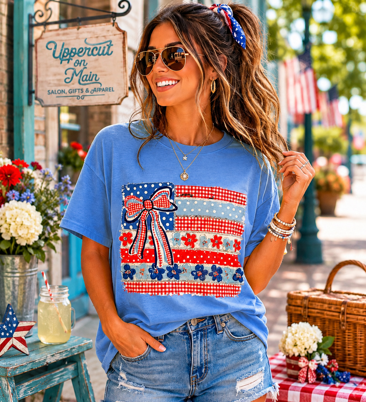 PATRIOTIC FLORAL FLAG Custom Graphic Shirt