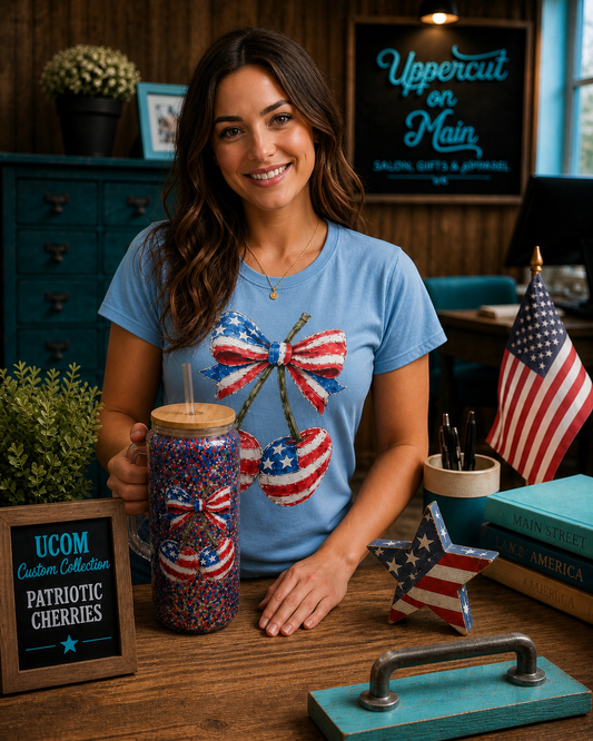 Patriotic Cherries Glitter Tumbler