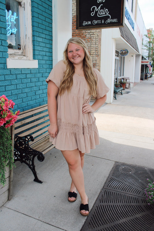 UMGEE Round Neck Cotton Dress With Puff Sleeves